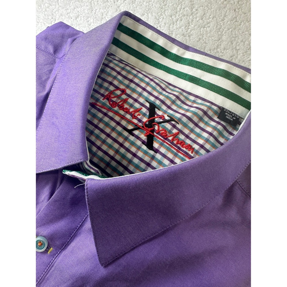 Robert Graham Purple Checkered Trim Button Down Shirt 2XL